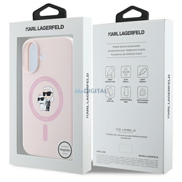 Karl Lagerfeld KLHMP16MSCMKCRHP Carcasă din silicon Karl&Choupette Ring MagSafe pentru iPhone 16 Plus - roz