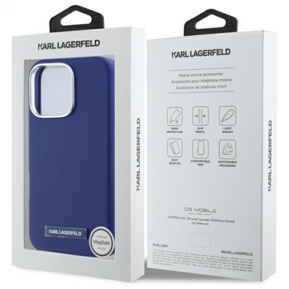 Karl Lagerfeld KLHMP16XPGMSRPB FW Metal Plate MagSafe compatibil caz greu pentru iPhone 16 Pro Max - Albastru