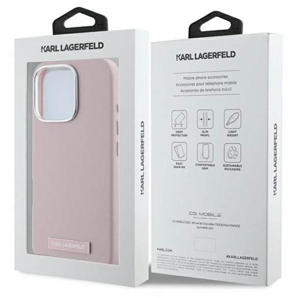 Karl Lagerfeld KLHMP16LPGMSRPP FW Metal Plate MagSafe carcase rigide pentru iPhone 16 Pro - roz