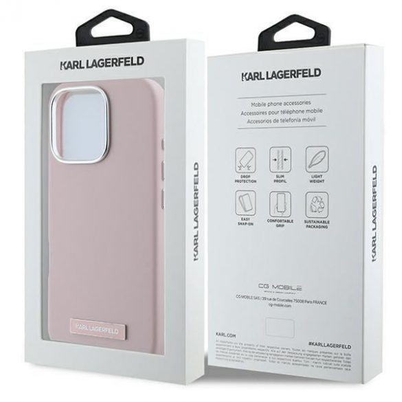 Karl Lagerfeld KLHMP16XPGMSRPP FW Metal Plate MagSafe carcase rigide pentru iPhone 16 Pro Max - roz