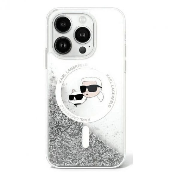 Karl Lagerfeld KLHMP16SLGKCSGH Liquid Glitter Karl&Choupette Head Carcasă tare Magsafe pentru iPhone 16 - transparentă