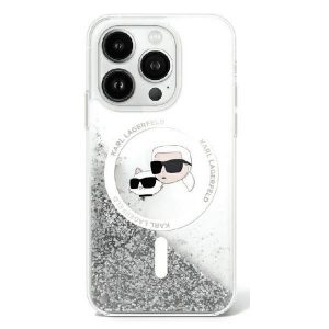 Karl Lagerfeld KLHMP16XLGKCSGH Liquid Glitter Karl&Choupette Head Carcasă tare Magsafe pentru iPhone 16 Pro Max - transparentă