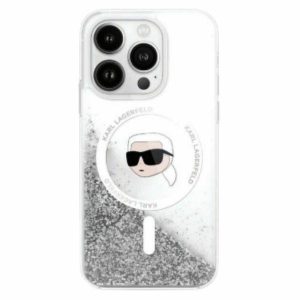 Karl Lagerfeld KLHMP16SLGKISGH Liquid Glitter Karl Head Carcasă tare compatibilă MagSafe pentru iPhone 16 - transparentă