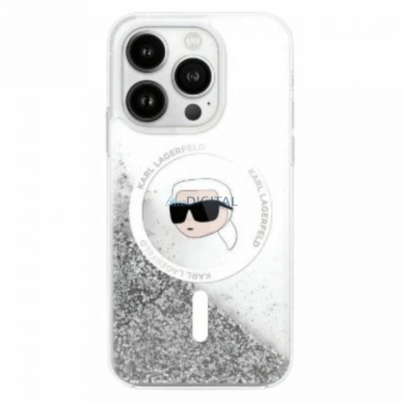 Karl Lagerfeld KLHMP16XLGKISGH Liquid Glitter Karl Head Carcasă rigidă compatibilă MagSafe pentru iPhone 16 Pro Max - transparent