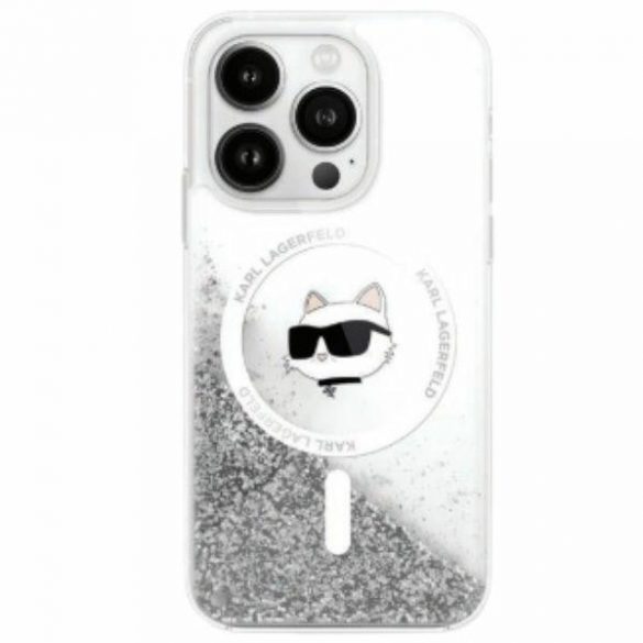 Karl Lagerfeld KLHMP16SLGCHSGH Liquid Glitter Choupette Head Carcasă tare compatibilă MagSafe pentru iPhone 16 - transparentă