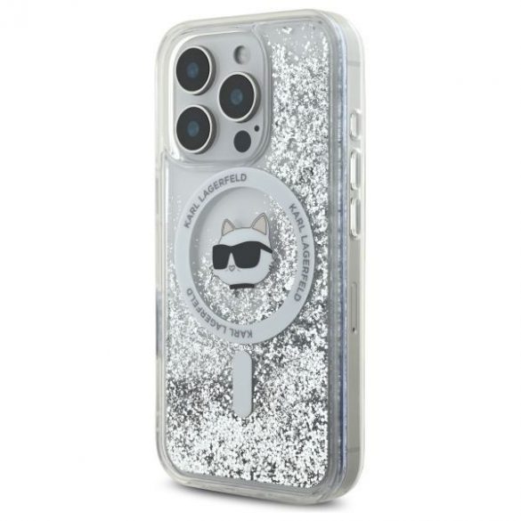 Karl Lagerfeld KLHMP16LLGCHSGH Liquid Glitter Choupette Head Carcasă tare Magsafe pentru iPhone 16 Pro - transparent