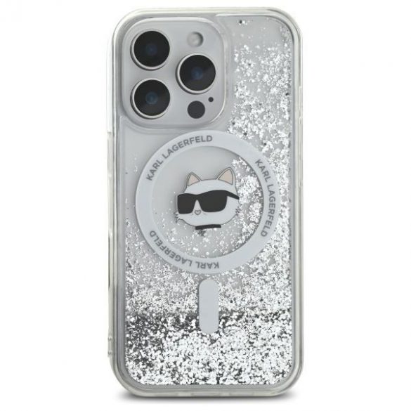 Karl Lagerfeld KLHMP16LLGCHSGH Liquid Glitter Choupette Head Carcasă tare Magsafe pentru iPhone 16 Pro - transparent