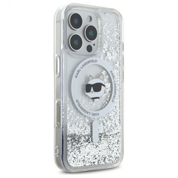 Karl Lagerfeld KLHMP16LLGCHSGH Liquid Glitter Choupette Head Carcasă tare Magsafe pentru iPhone 16 Pro - transparent