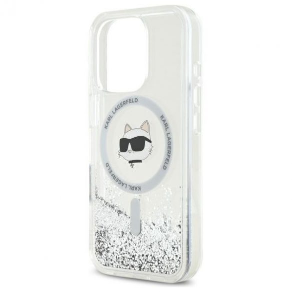 Karl Lagerfeld KLHMP16LLGCHSGH Liquid Glitter Choupette Head Carcasă tare Magsafe pentru iPhone 16 Pro - transparent