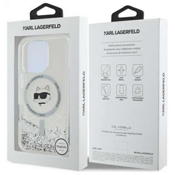 Karl Lagerfeld KLHMP16LLGCHSGH Liquid Glitter Choupette Head Carcasă tare Magsafe pentru iPhone 16 Pro - transparent