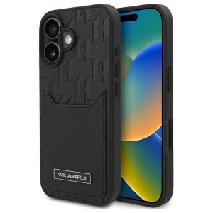 Karl Lagerfeld KLHCP16SPGGKHPRPK Carcasă tare cu monogramă Cardslots pentru iPhone 16 - negru