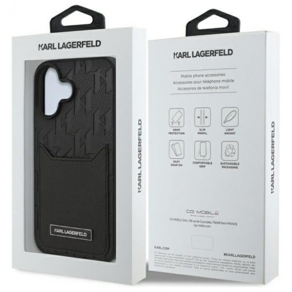 Karl Lagerfeld KLHCP16SPGGKHPRPK Carcasă tare cu monogramă Cardslots pentru iPhone 16 - negru