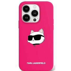 Karl Lagerfeld KLHMP16SSCHPPLF Silicon Choupette Head Print Carcasă tare MagSafe pentru iPhone 16 - roz