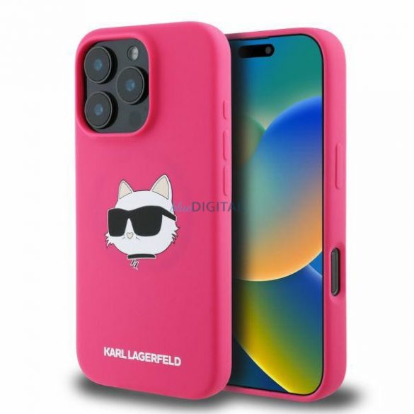 Karl Lagerfeld KLHMP16LSCHPPLF Husă rigidă MagSafe din silicon Choupette Head Print iPhone 16 Pro - roz