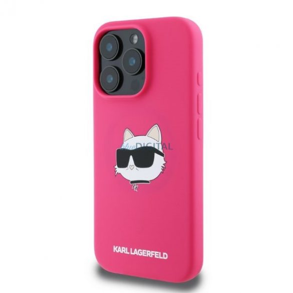 Karl Lagerfeld KLHMP16LSCHPPLF Husă rigidă MagSafe din silicon Choupette Head Print iPhone 16 Pro - roz