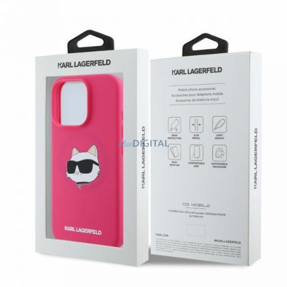 Karl Lagerfeld KLHMP16LSCHPPLF Husă rigidă MagSafe din silicon Choupette Head Print iPhone 16 Pro - roz