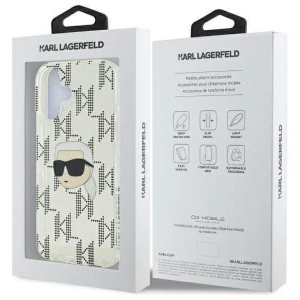 Karl Lagerfeld KLHCP16SHKLPKHT IML Karl Head Carcasă rigidă placată cu electrozi pentru iPhone 16 - transparent