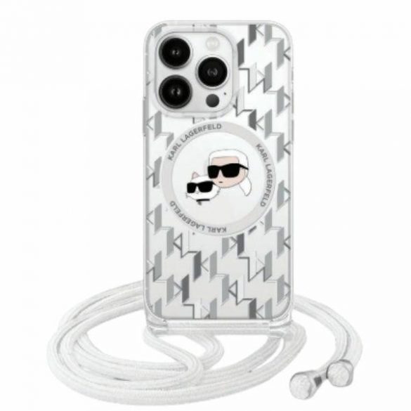 Karl Lagerfeld KLHMP16SHCKCKLCT IML Crossbody Monogram Karl & Choupette Head Carcasă tare compatibilă cu MagSafe pentru iPhone 16 - transparent