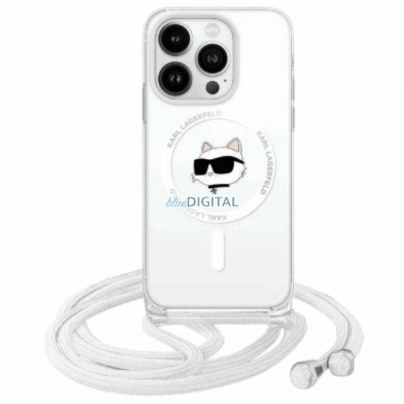 Karl Lagerfeld KLHMP16SHCCHNT IML Choupette Head & Cord Carcasă tare compatibilă MagSafe pentru iPhone 16 - transparentă