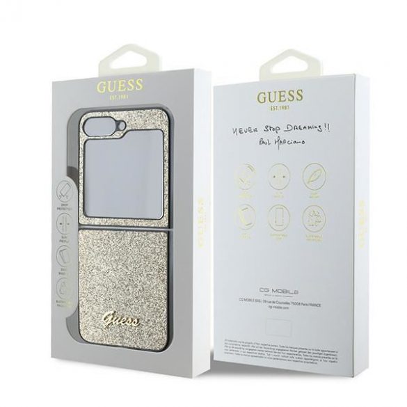 Husă Guess GUHCZF6HGGSHD 4G Glitter Script pentru Samsung Galaxy Z Flip6 F741 - culoare aurie