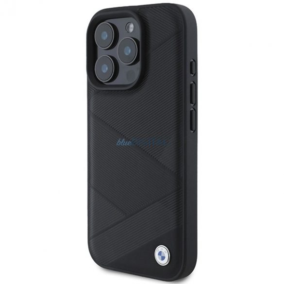 BMW BMHCP16L23RCGPK Carcasă din piele cu model Crossing Lines pentru iPhone 16 Pro - negru