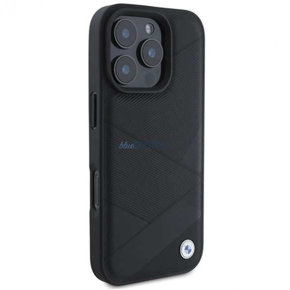 BMW BMHCP16L23RCGPK Carcasă din piele cu model Crossing Lines pentru iPhone 16 Pro - negru