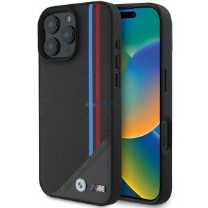 BMW BMHMP16S23PUTRK Carcasă MagSafe M Meshed Tricolor Stripes pentru iPhone 16 - negru