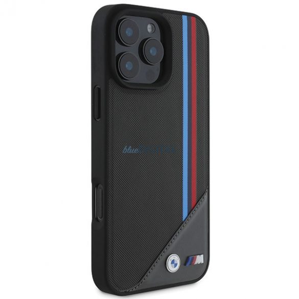 BMW BMHMP16S23PUTRK Carcasă MagSafe M Meshed Tricolor Stripes pentru iPhone 16 - negru