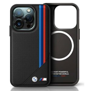 BMW BMHMP16X23PUTRK Carcasă MagSafe M Meshed Tricolor Stripes pentru iPhone 16 Pro Max - negru