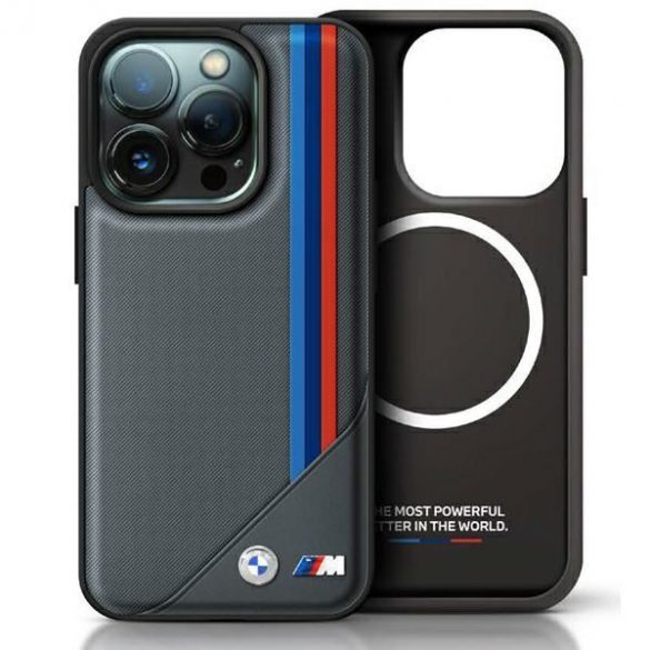 BMW BMHMP16X23PUTRA M Meshed Tricolor Stripes Husă MagSafe iPhone 16 Pro Max - gri antracit