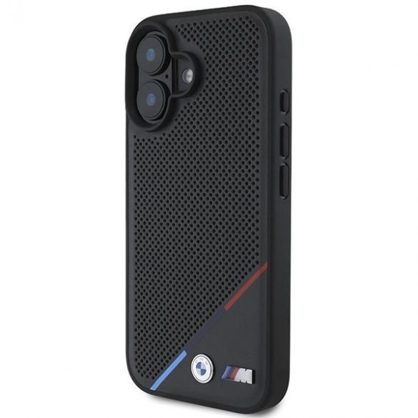 BMW BMHMP16M23PUPDK Carcasă MagSafe M Perforated Tricolor Line pentru iPhone 16 Plus - negru