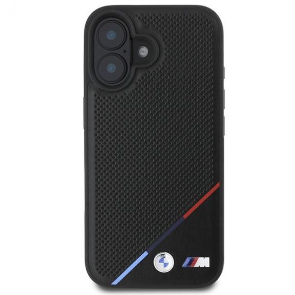 BMW BMHMP16M23PUPDK Carcasă MagSafe M Perforated Tricolor Line pentru iPhone 16 Plus - negru