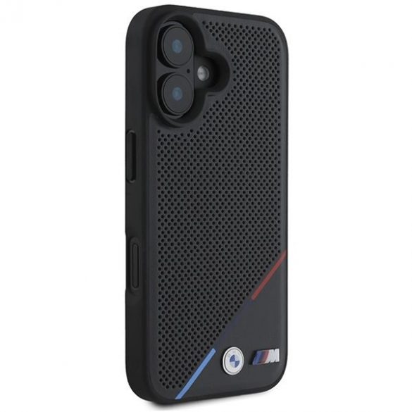 BMW BMHMP16M23PUPDK Carcasă MagSafe M Perforated Tricolor Line pentru iPhone 16 Plus - negru