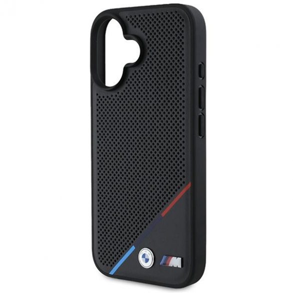 BMW BMHMP16M23PUPDK Carcasă MagSafe M Perforated Tricolor Line pentru iPhone 16 Plus - negru