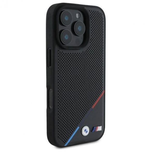 BMW BMHMP16X23PUPDK Carcasă MagSafe M Perforated Tricolor Line pentru iPhone 16 Pro Max - negru