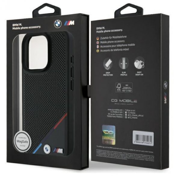 BMW BMHMP16X23PUPDK Carcasă MagSafe M Perforated Tricolor Line pentru iPhone 16 Pro Max - negru