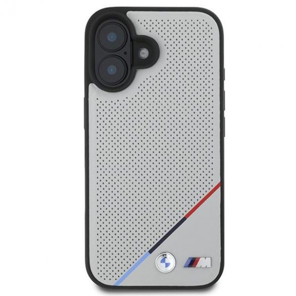 BMW BMHMP16S23PUPDG Carcasă MagSafe M Perforated Tricolor Line pentru iPhone 16 - gri