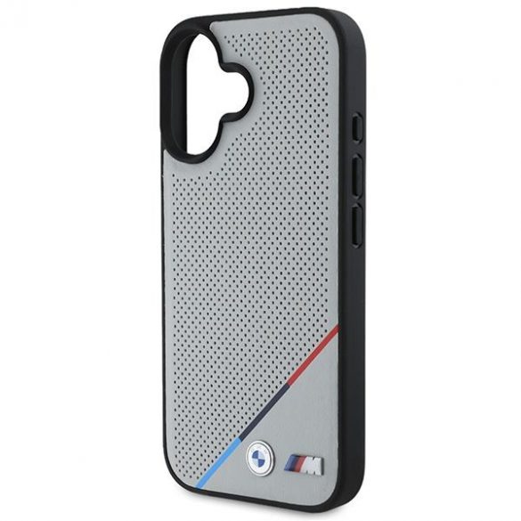 BMW BMHMP16S23PUPDG Carcasă MagSafe M Perforated Tricolor Line pentru iPhone 16 - gri