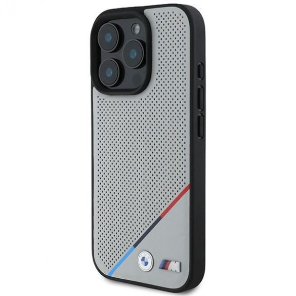 BMW BMHMP16L23PUPDG Carcasă MagSafe M Perforated Tricolor Line pentru iPhone 16 Pro - gri