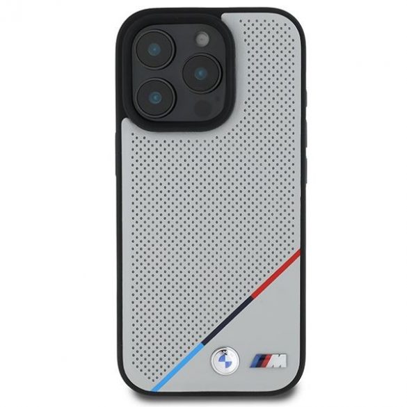 BMW BMHMP16L23PUPDG Carcasă MagSafe M Perforated Tricolor Line pentru iPhone 16 Pro - gri