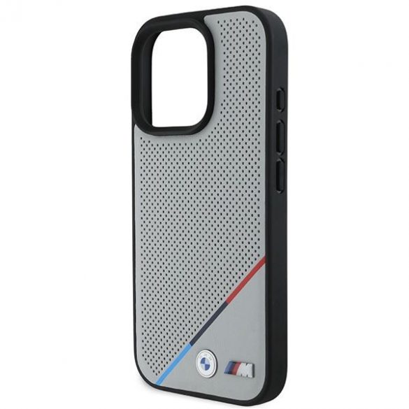 BMW BMHMP16L23PUPDG Carcasă MagSafe M Perforated Tricolor Line pentru iPhone 16 Pro - gri