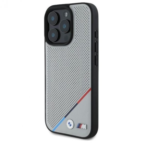 BMW BMHMP16X23PUPDG Carcasă MagSafe M Perforated Tricolor Line pentru iPhone 16 Pro Max - gri