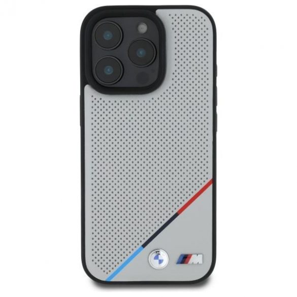 BMW BMHMP16X23PUPDG Carcasă MagSafe M Perforated Tricolor Line pentru iPhone 16 Pro Max - gri