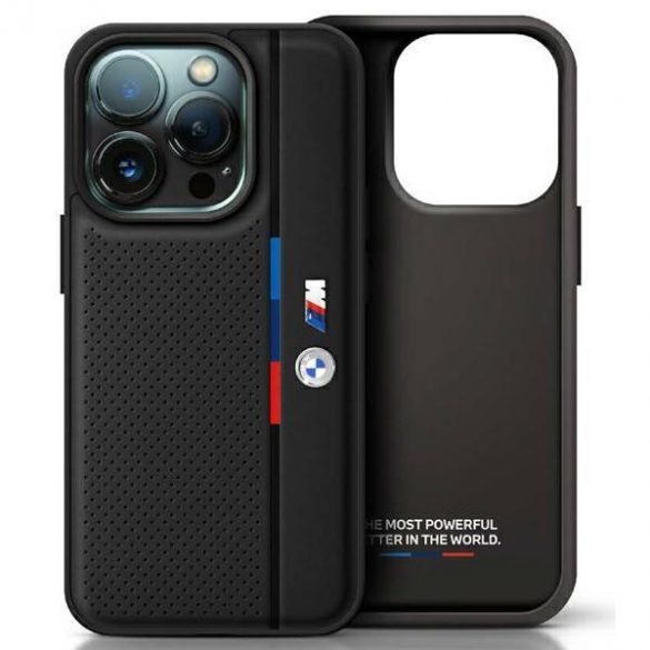 BMW BMHCP16X23PUPVK Carcasă M Perforated Tricolor Detail Line pentru iPhone 16 Pro Max - negru