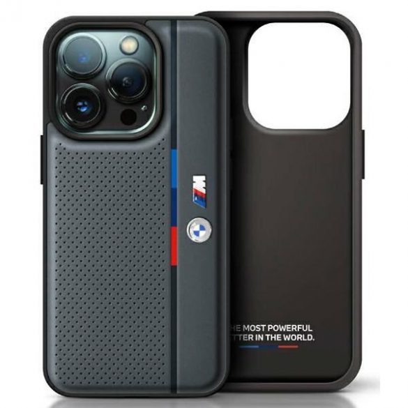 BMW BMHCP16S23PUPVA Carcasă M Perforated Tricolor Detail Line pentru iPhone 16 - gri antracit