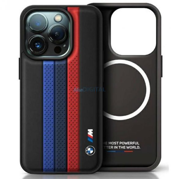 BMW BMHMP16X23PUPTK M Perforated Tricolor Printed Stripes Carcasă tare compatibilă cu MagSafe pentru iPhone 16 Pro Max - Negru