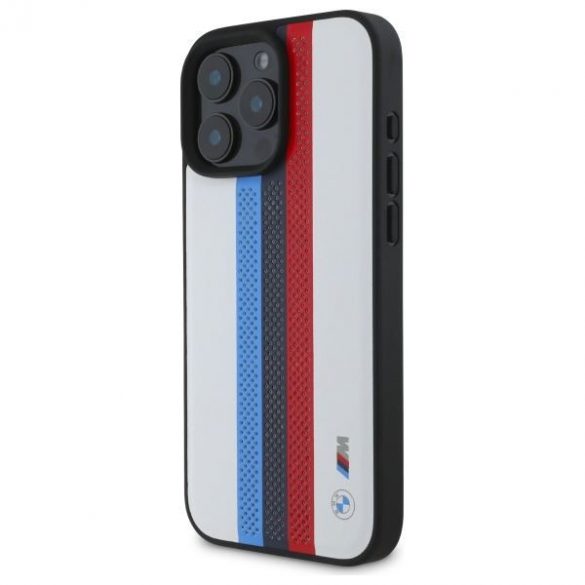 BMW BMHMP16X23PUPTH M Carcasă MagSafe perforată Tricolor cu dungi imprimate pentru iPhone 16 Pro Max - alb