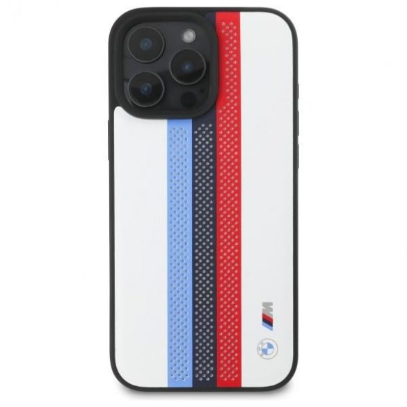 BMW BMHMP16X23PUPTH M Carcasă MagSafe perforată Tricolor cu dungi imprimate pentru iPhone 16 Pro Max - alb