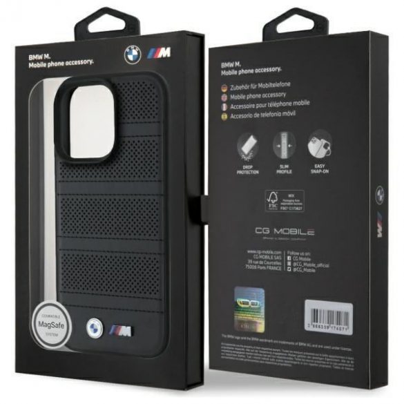 BMW BMHMP16X23PUSPK M Carcasă MagSafe cu linii perforate și cusute pentru iPhone 16 Pro Max - negru