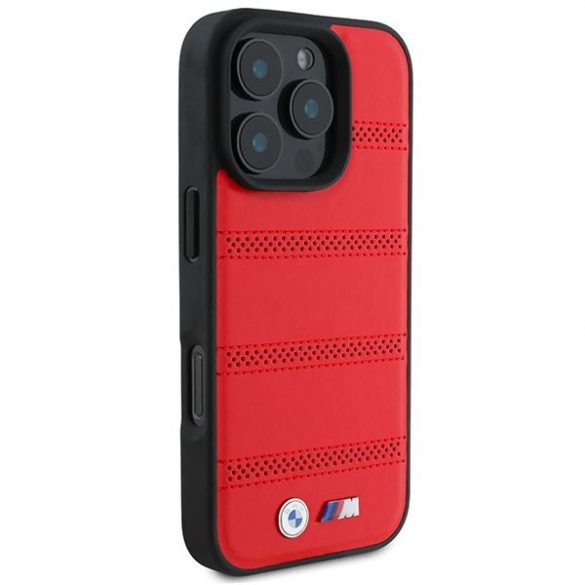 BMW BMHMP16L23PUSPR M Carcasă MagSafe cu linii perforate și cusute pentru iPhone 16 Pro - roșu